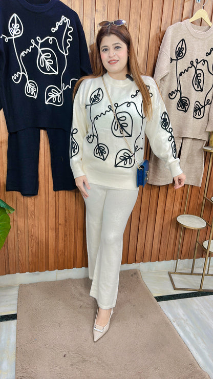 Leaf Embroidery Warm Coord set
