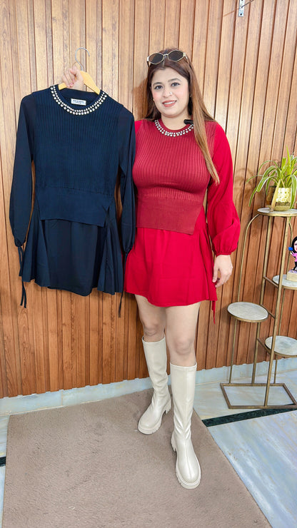 Diamond Neck Korean Dress