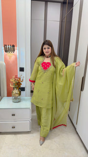 Party Wear Heavy Neck Three piece suit