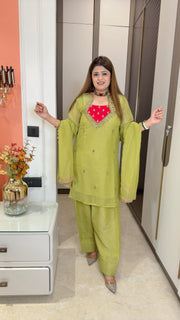 Party Wear Heavy Neck Three piece suit