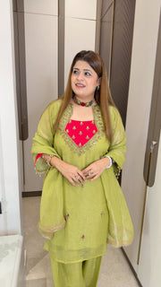 Party Wear Heavy Neck Three piece suit