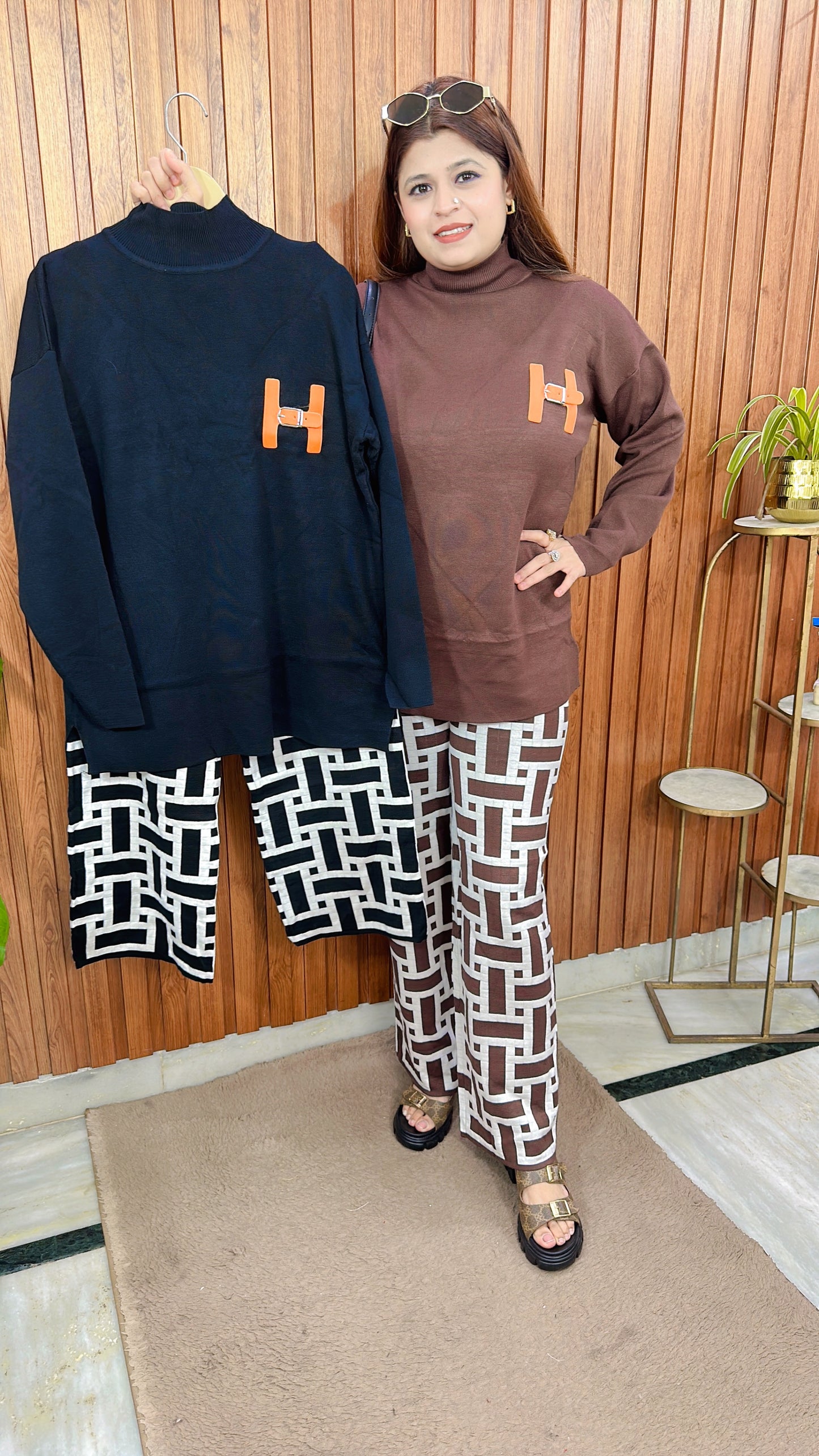 Knitted Coord Set With Geometrical Pant