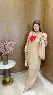 Party Wear Heavy Neck Three piece suit