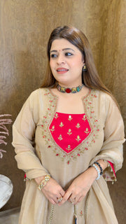 Party Wear Heavy Neck Three piece suit