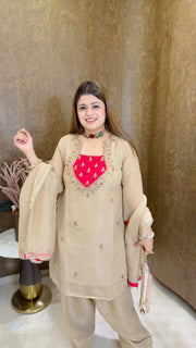 Party Wear Heavy Neck Three piece suit