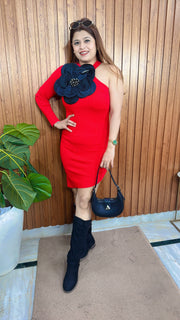 Embose Flower Knitted Dress