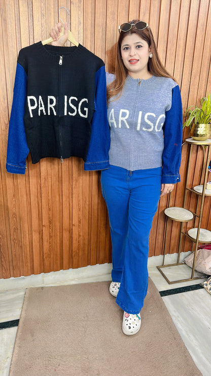 Denim Sleeves Woolen top