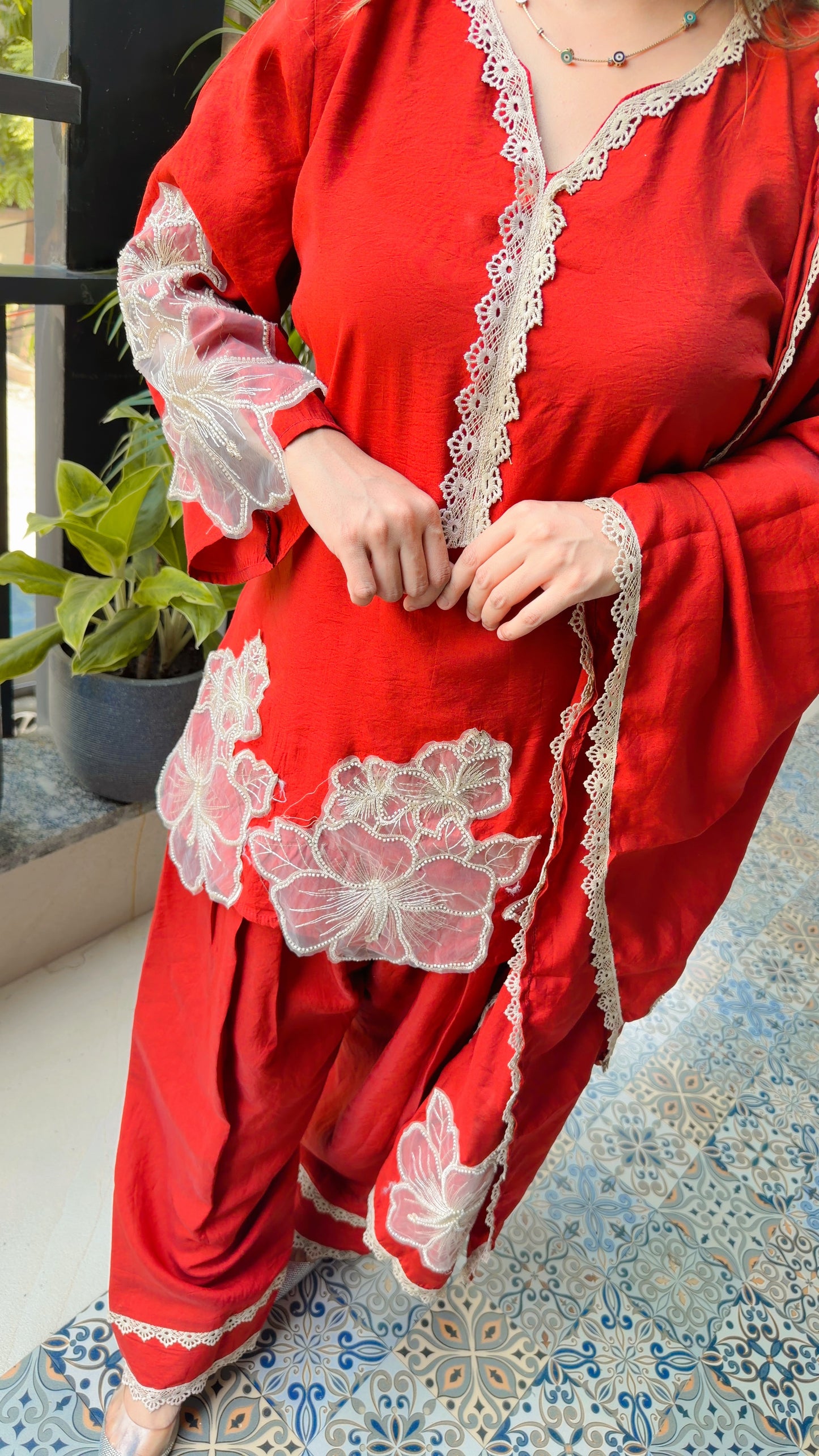 Embroidery Flowers Three piece suit