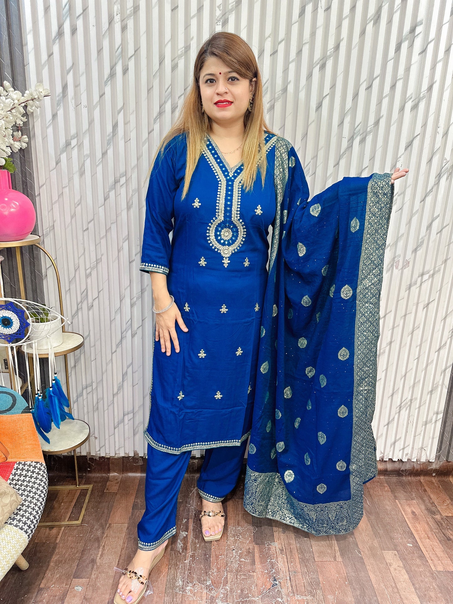 V Neck Banarasi suit set