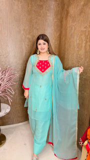 Party Wear Heavy Neck Three piece Farshi suit
