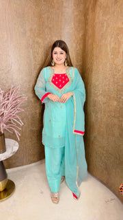 Party Wear Heavy Neck Three piece Farshi suit