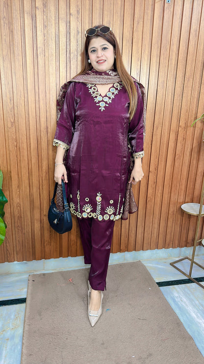 Premium Mirror Glass tissue Suit Set