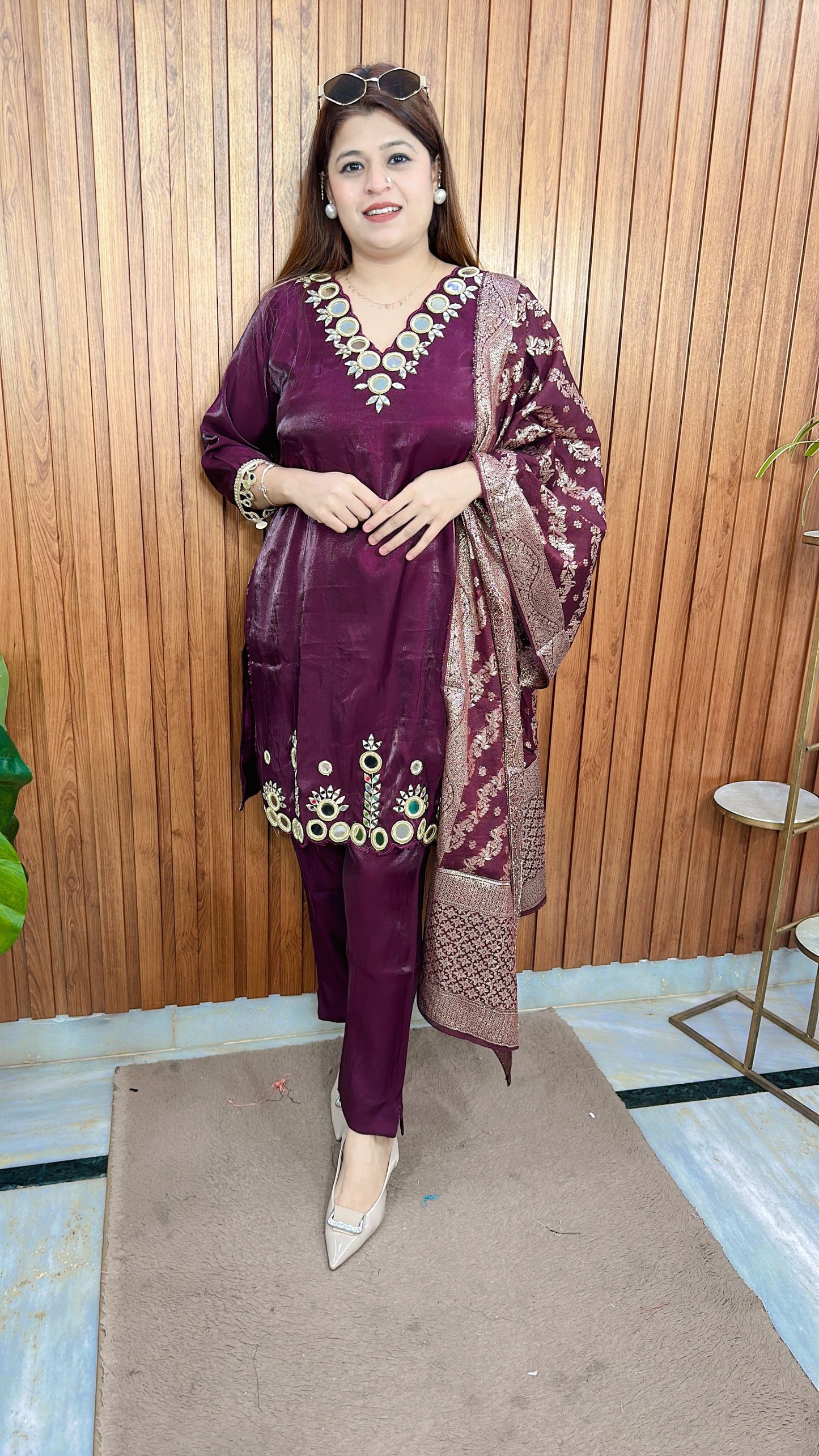 Premium Mirror Glass tissue Suit Set