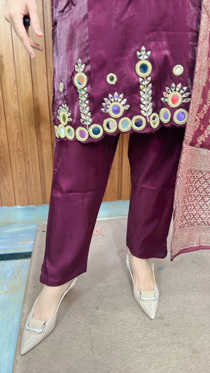 Premium Mirror Glass tissue Suit Set