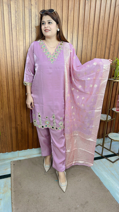 Premium Mirror Glass tissue Suit Set