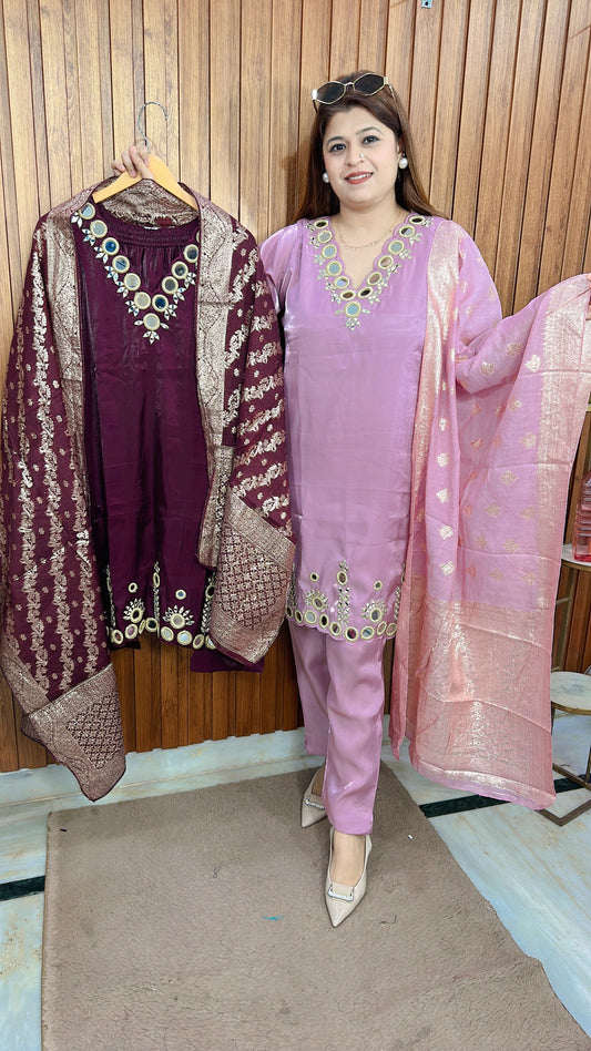 Premium Mirror Glass tissue Suit Set