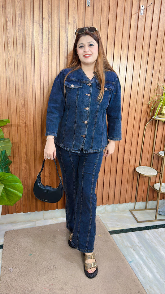 V Neck Denim Coord Set