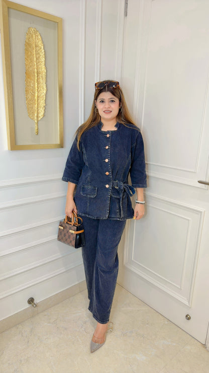 Denim coord set with side belt