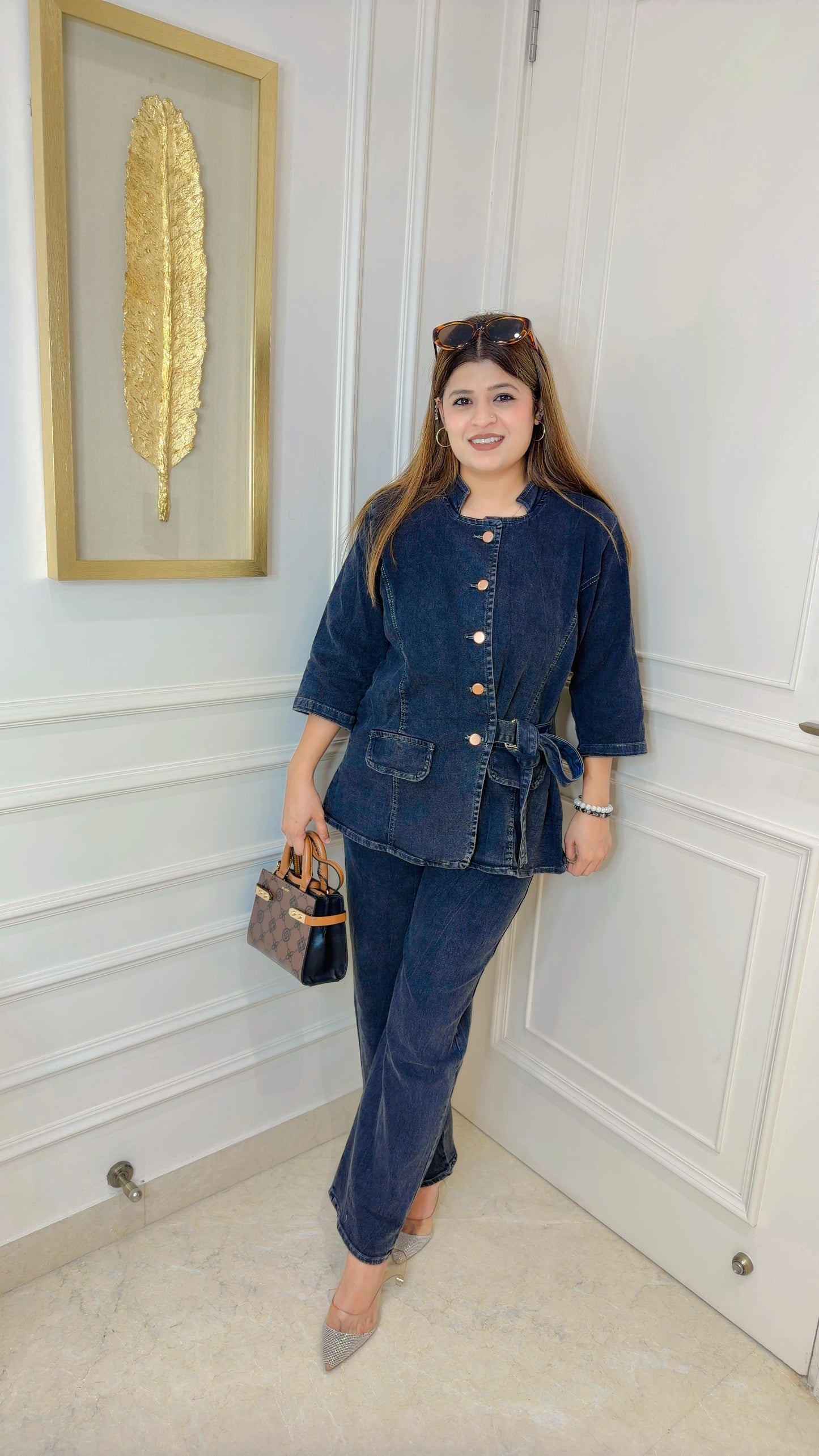 Denim coord set with side belt