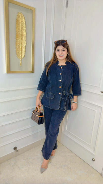 Denim coord set with side belt
