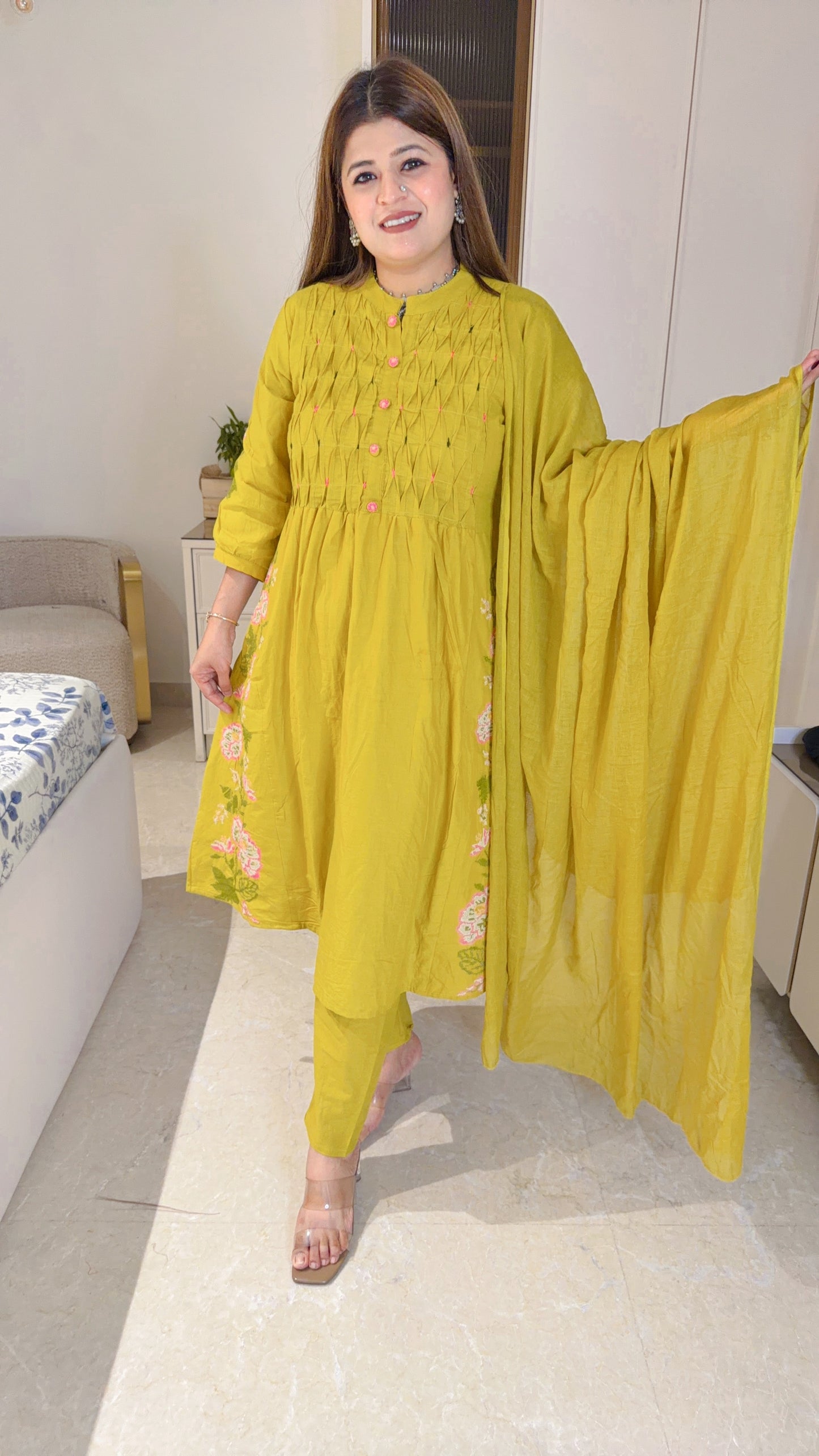 Pintex A-Line Pure Cotton Suit