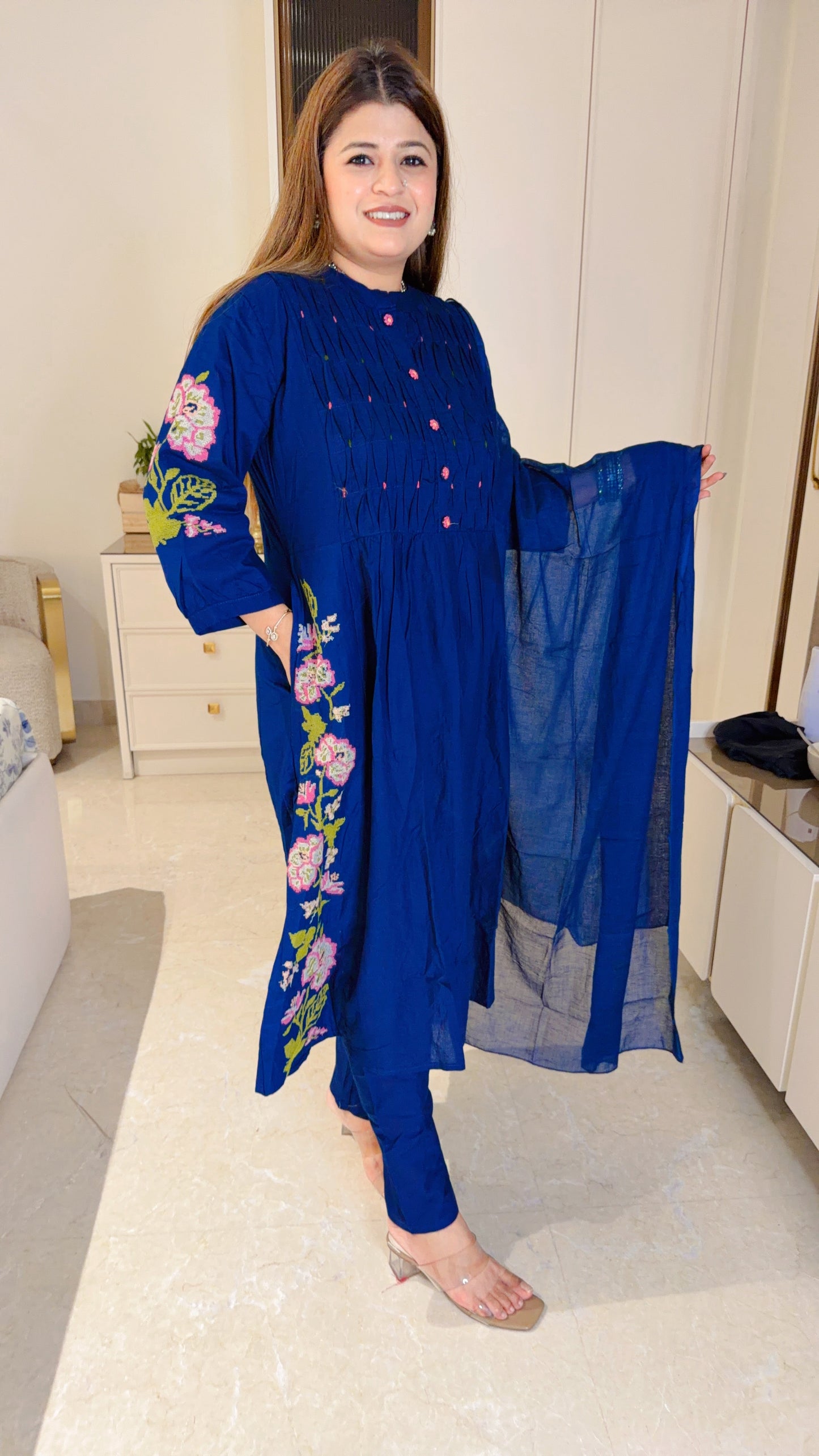 Pintex A-Line Pure Cotton Suit