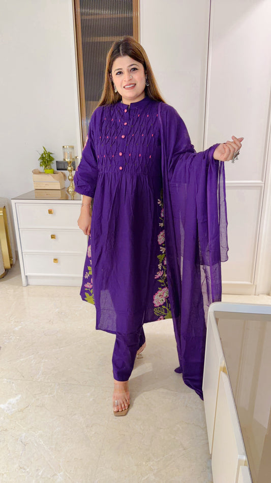 Pintex A-Line Pure Cotton Suit