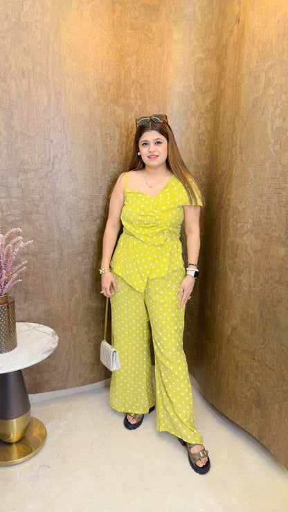 One shoulder Polka Dot coord set