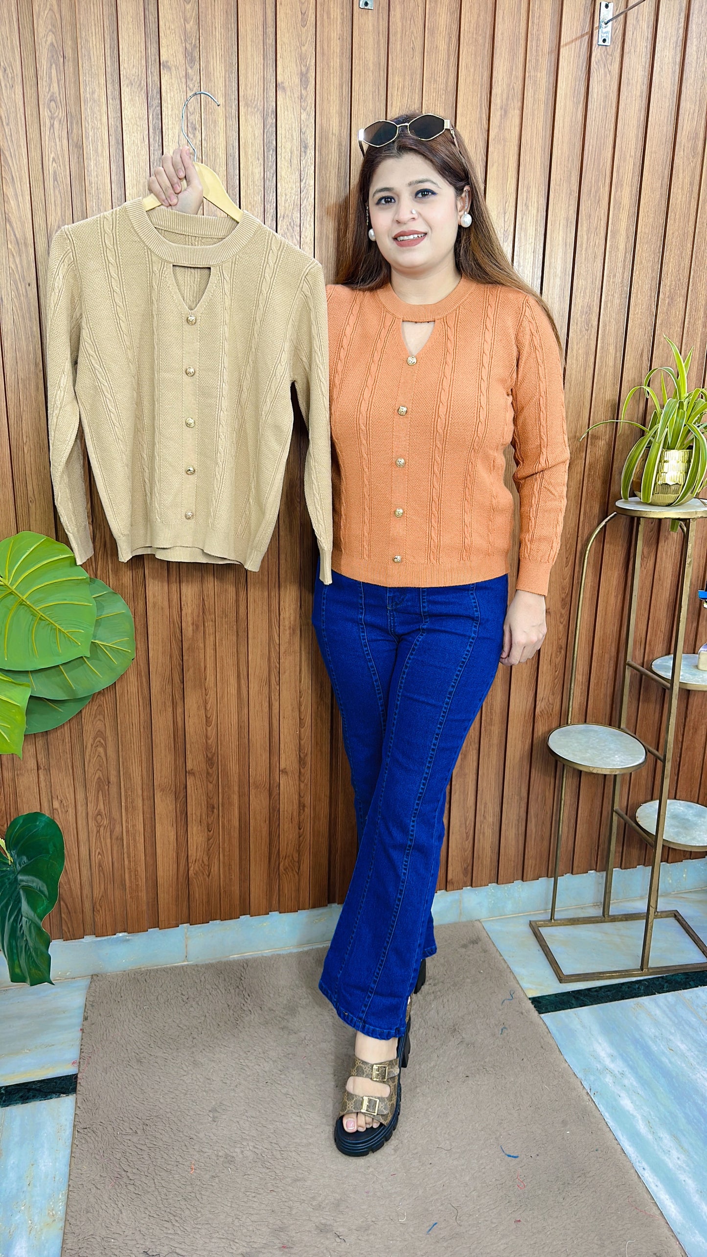 V Neck Knitted Warm Top