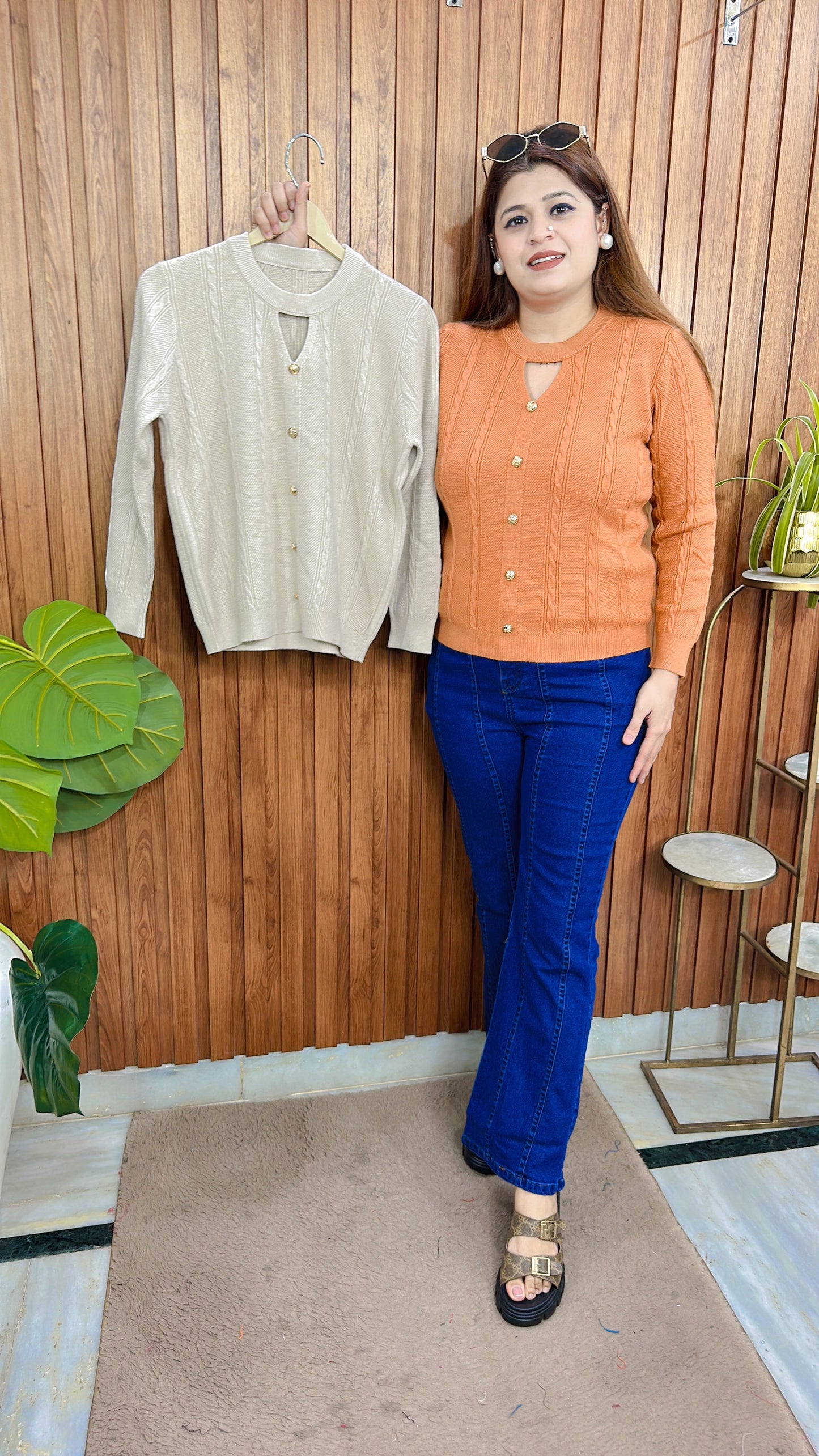 V Neck Knitted Warm Top