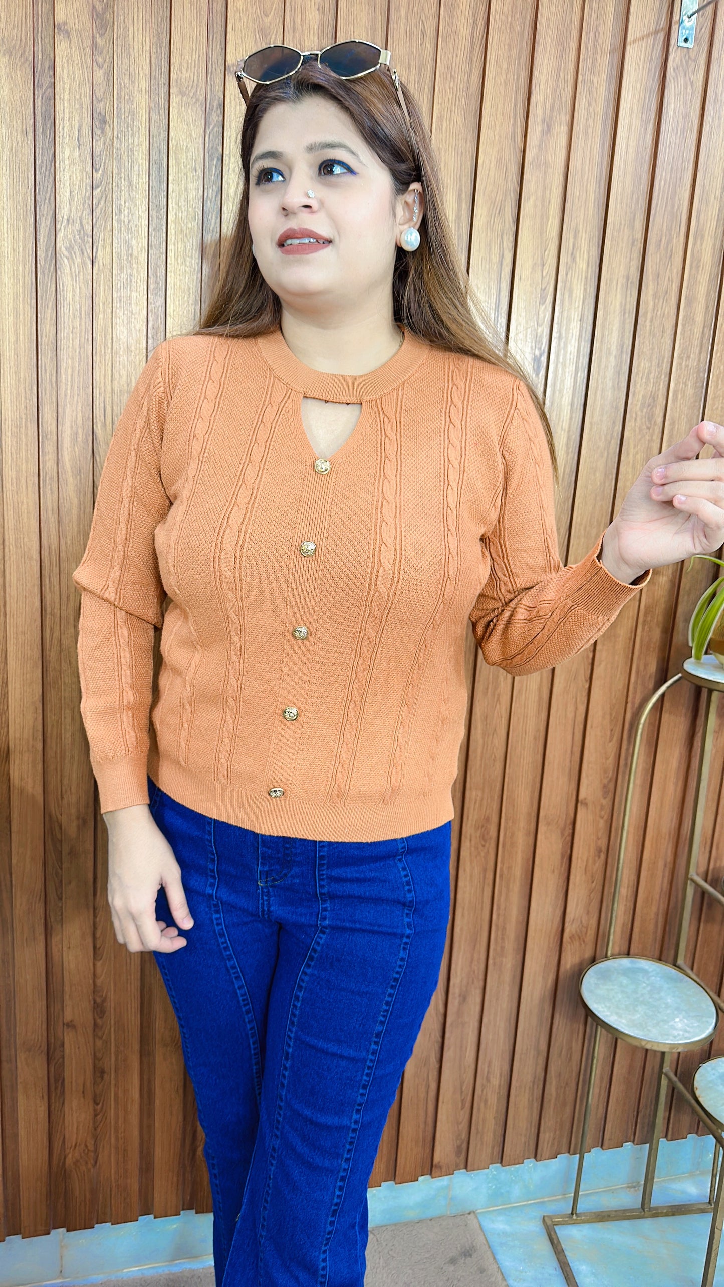 V Neck Knitted Warm Top