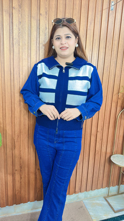 Denim Sleeves Woolen top