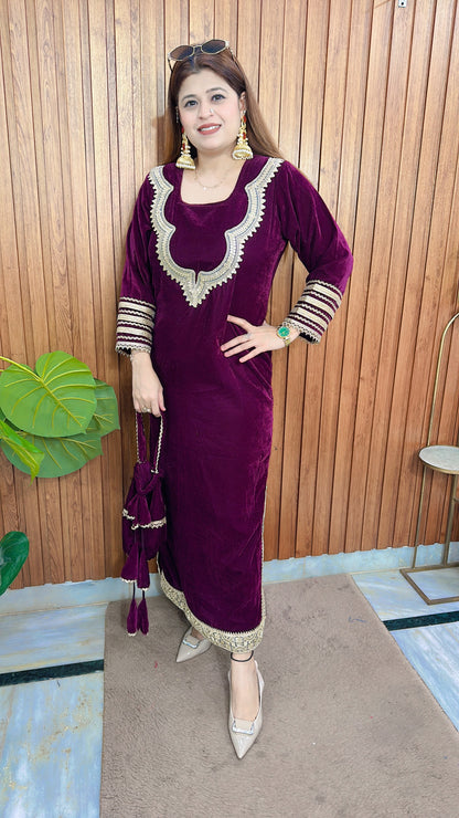 Riwa Velvet Dress With potli