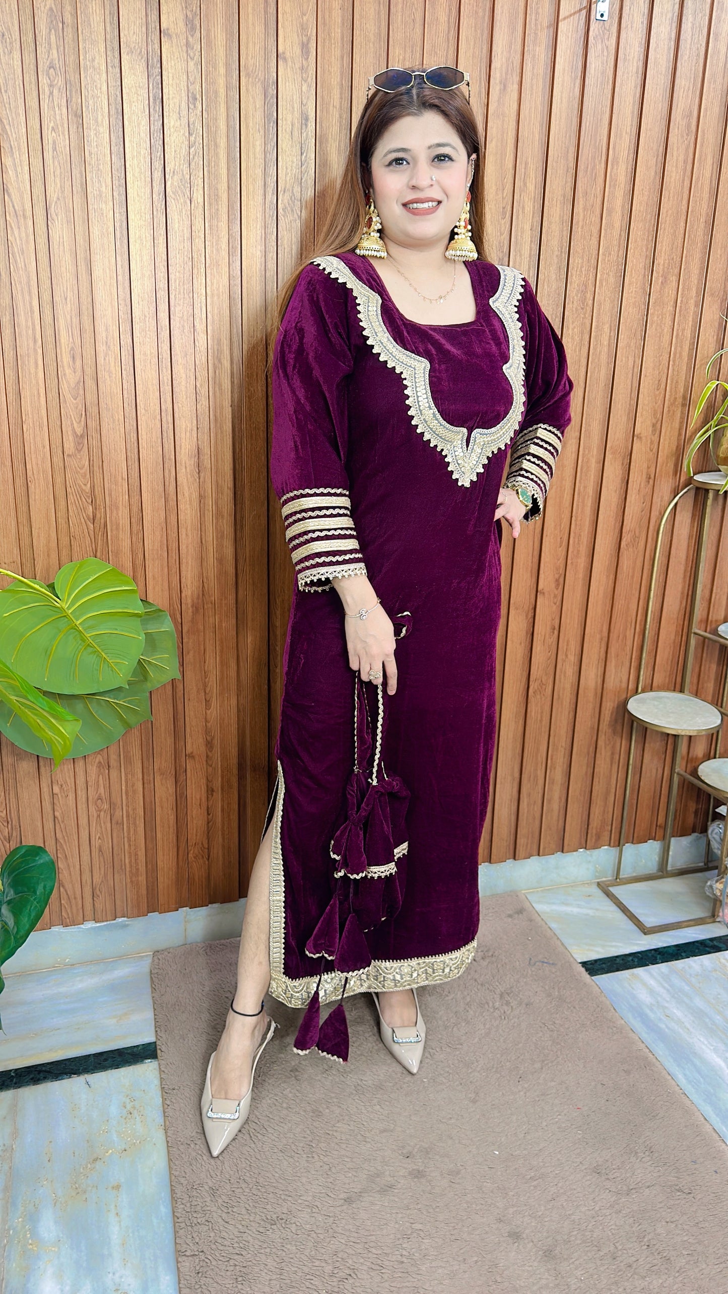 Riwa Velvet Dress With potli