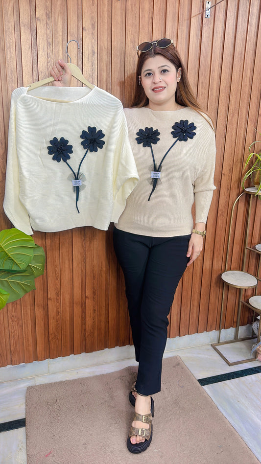 Black Flower Knitted Top