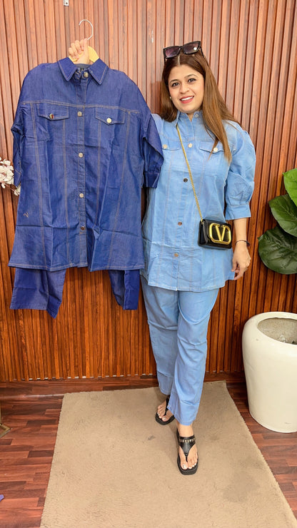Denim Metalic Button Coord set