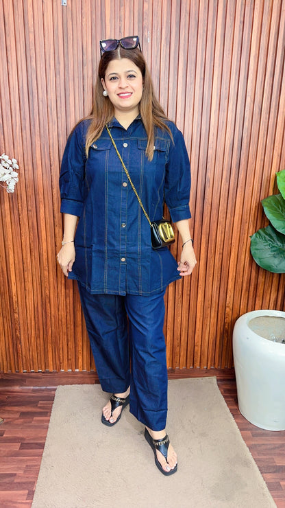 Denim Metalic Button Coord set