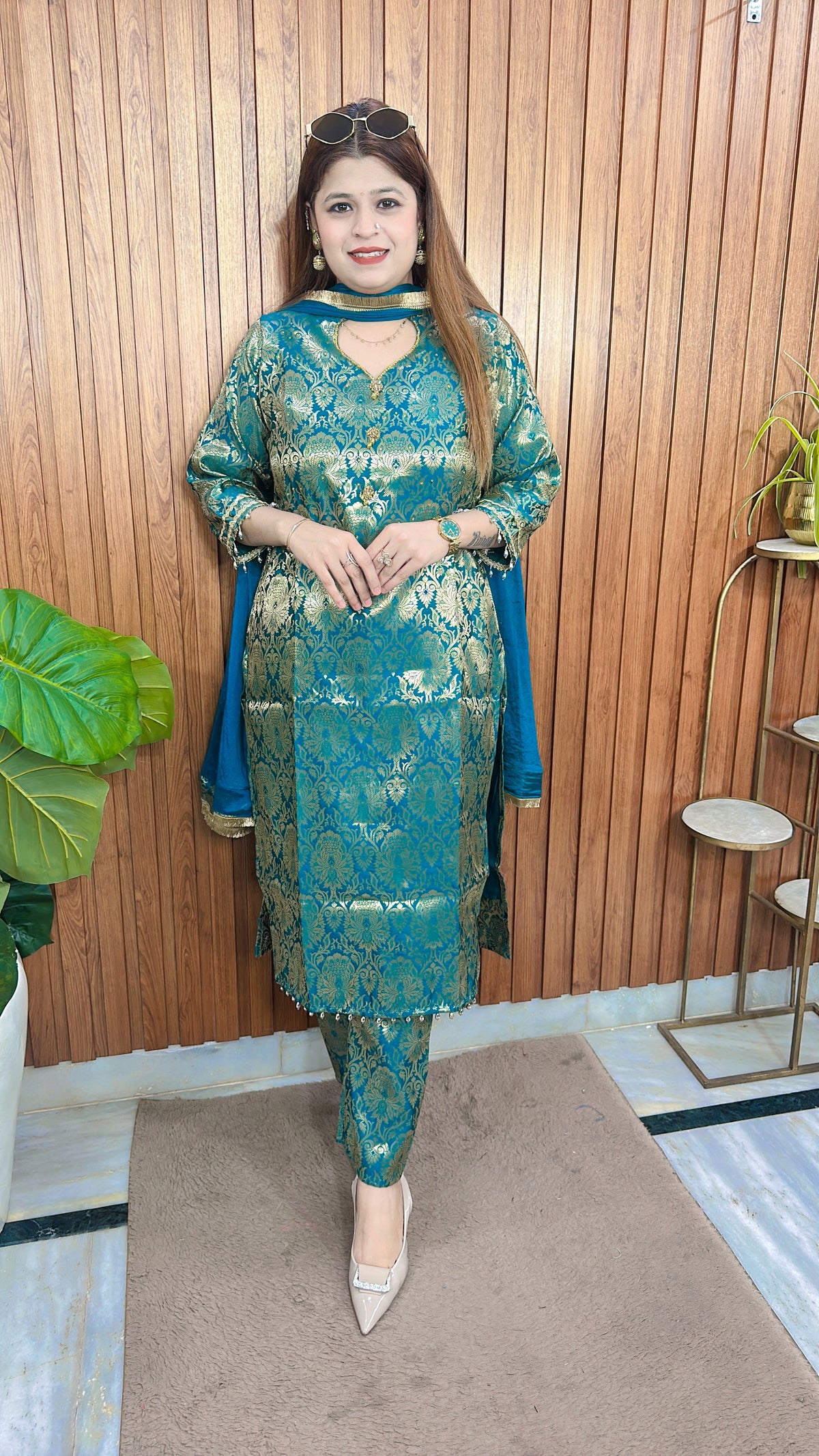 Sunehri Brocade Silk Suit