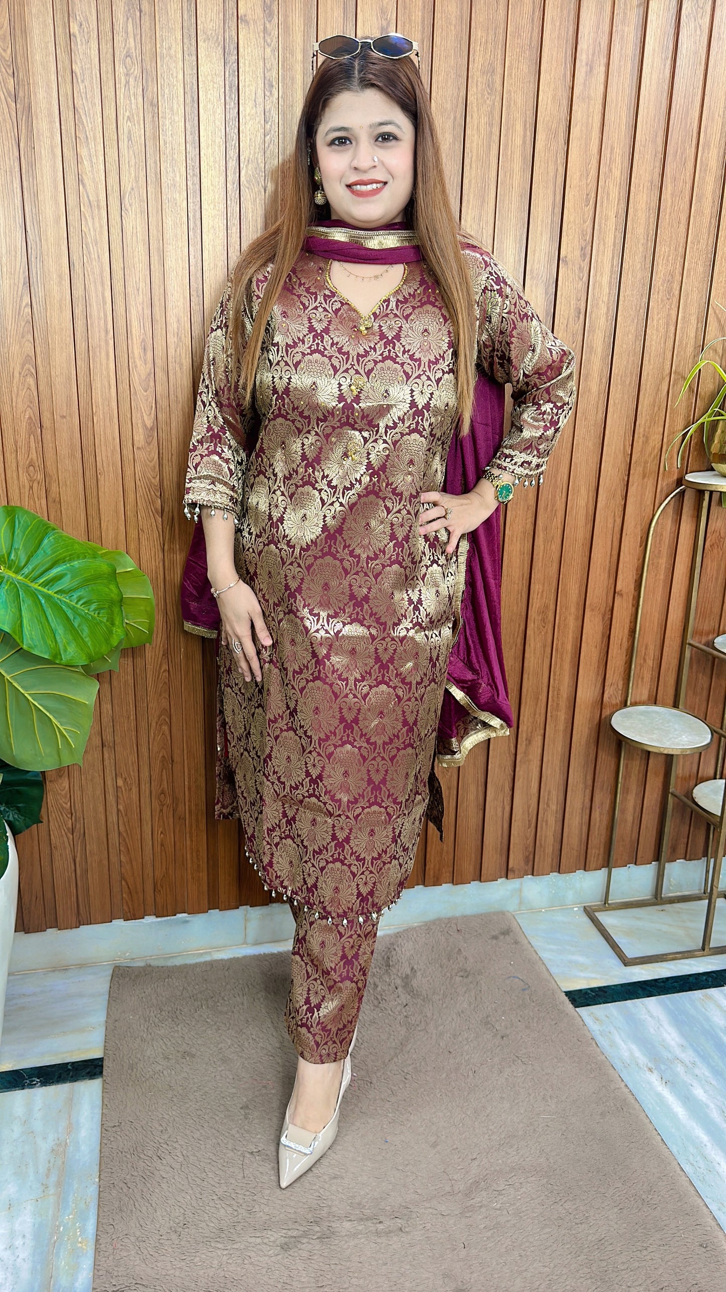 Sunehri Brocade Silk Suit