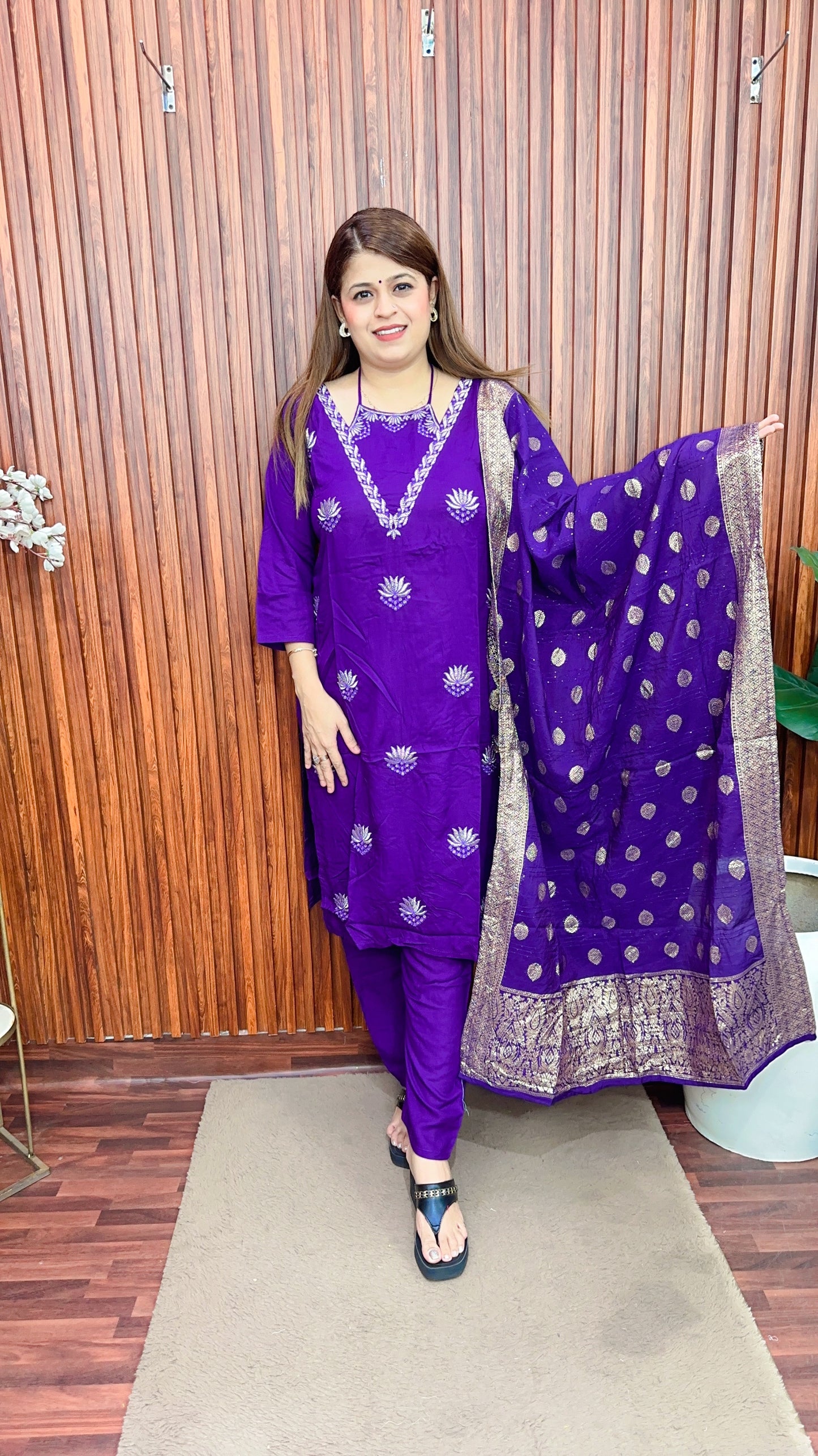 Halter Neck With Banarasi Dupatta Suit