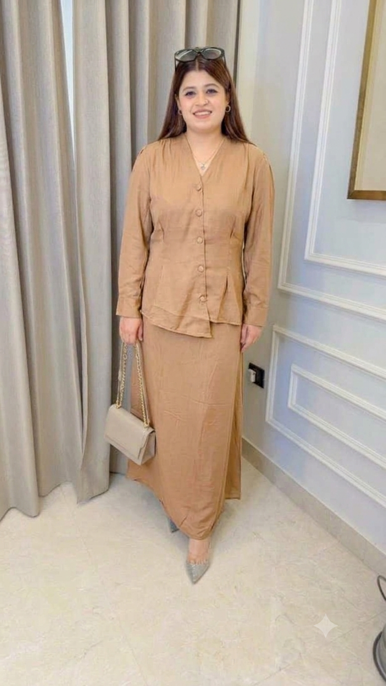 Plain Solid Two Piece Skirt Set