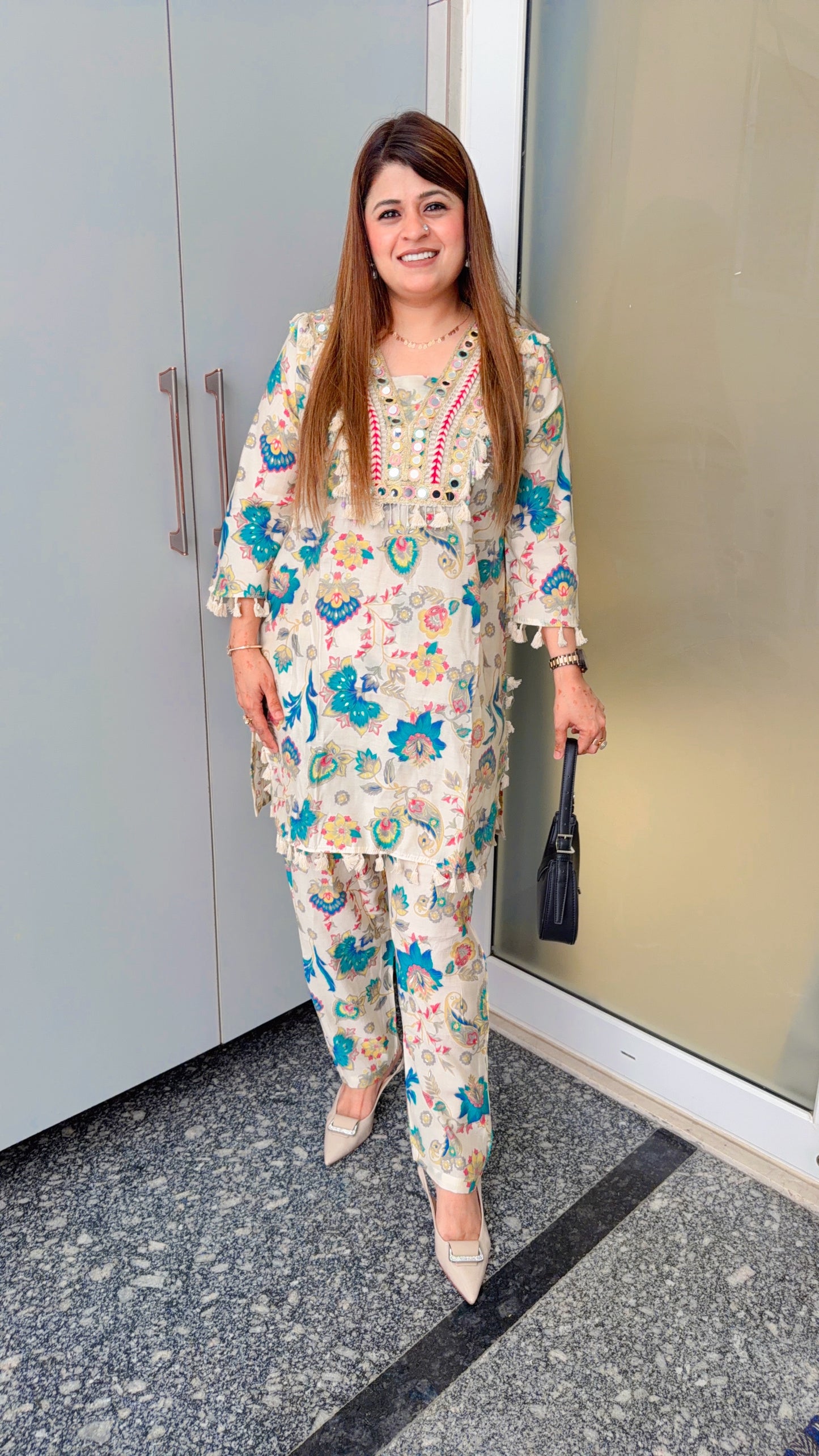 Teal blossom cotton muslin cord set