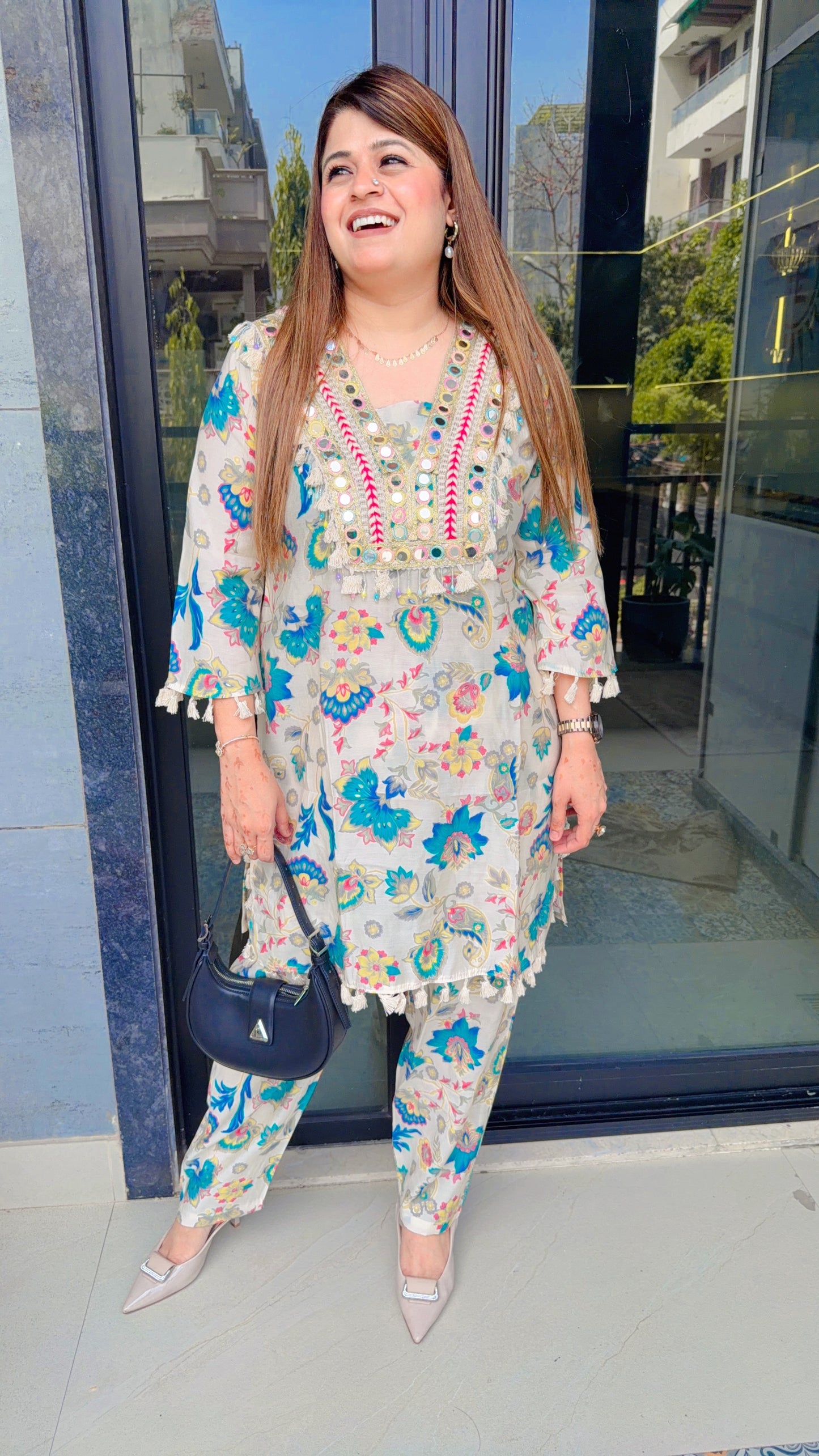 Teal blossom cotton muslin cord set