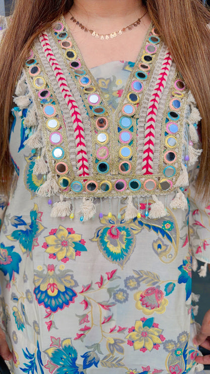 Teal blossom cotton muslin cord set