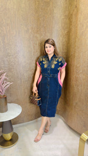 Denim dress with hand work