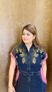 Denim dress with hand work