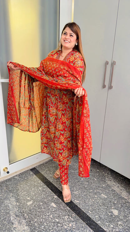 V neck Floral Pure Cotton Suit