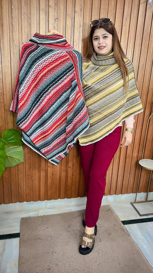 Strip Warm Knitted Ponchu