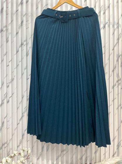 Picok Blue Pleated Green Skirt