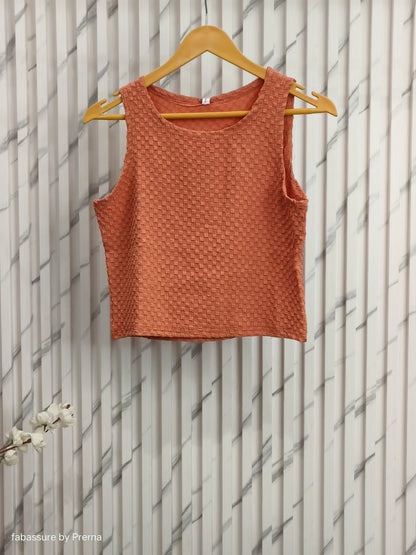 Cut peach Crop Ribbed Top